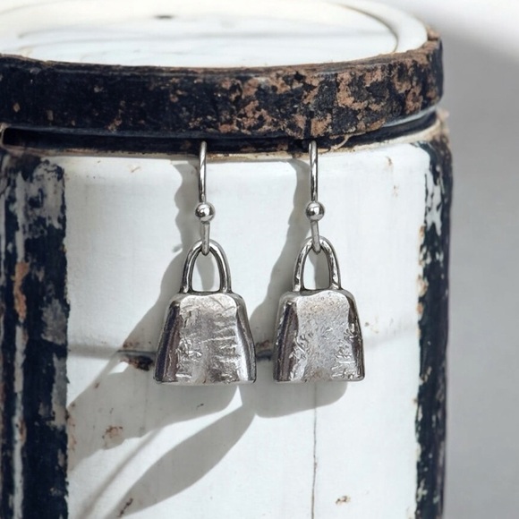 5 For $25💫Alternative Silver Cowbell Hammered Dangles Earrings - Picture 5 of 5